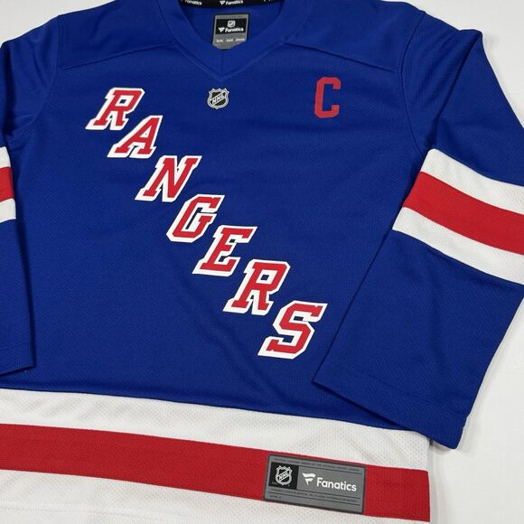 Fanatics New York Rangers Official NHL Jersey Youth Size M Hockey Tee Blue - Picture 3 of 8